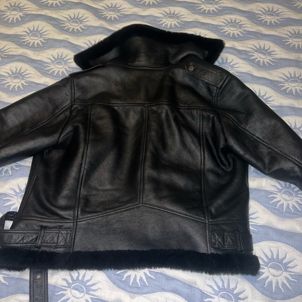 Real Leather & Shearling Biker Jacket - Picture 5 of 6